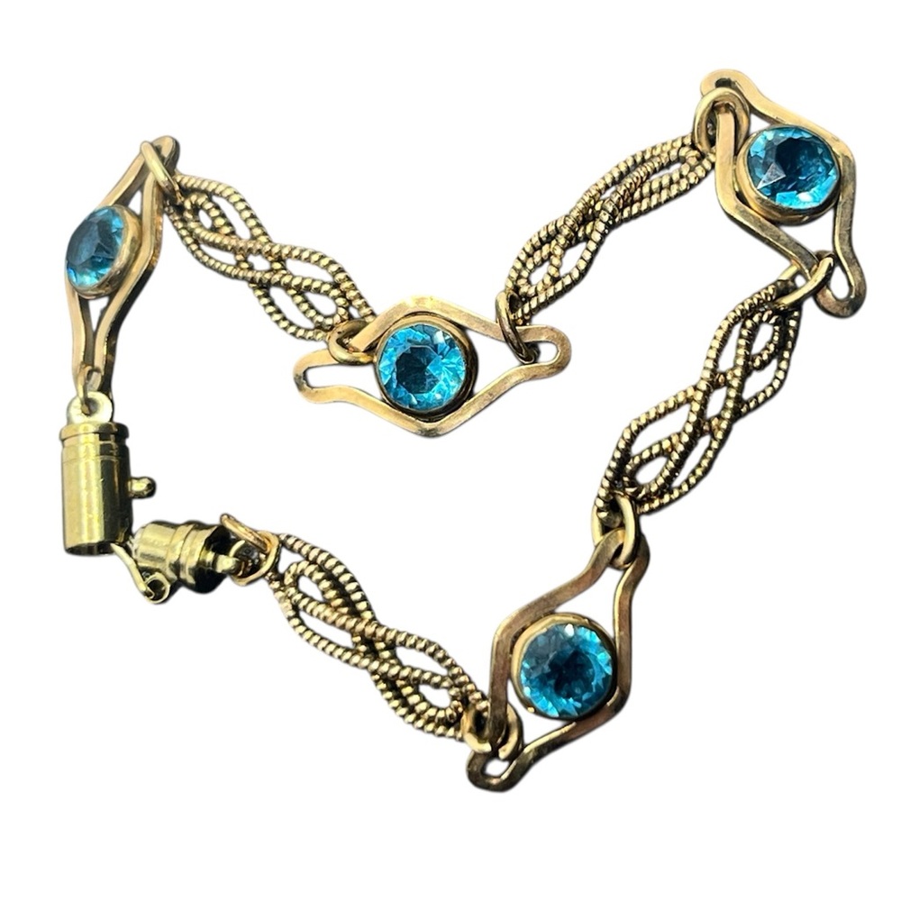 Sturdy brand Art Deco 12k gold filled blue stone vintage chain bracelet